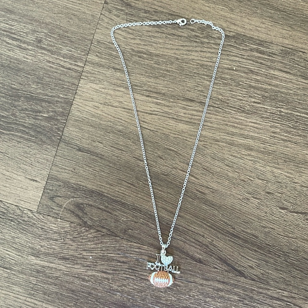 I Love Football Silver Tone Crystal Accented Heart Necklace NWT